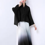 Fongt Gradient Suit Women's Autumn And Winter Loose Strap To Close Waist Pressure Folding Top + High Waist 100 Folded Skirt