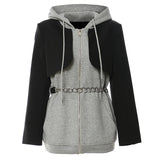 Fongt New Splicing Colliding Color Fake Two-Piece Chain Can Be Waist Hooded Jacket Dress 1626