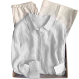 Fongt Linen Shirt Women's Summer Thin Old Money Liner Shirt Long Sleeve Sunscreen Cotton Top