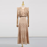 Fongt Summer New Two-Piece Femininity Elegant Fresh Sweet V-Leading Flying Sleeve High-Waisted Dress Suit