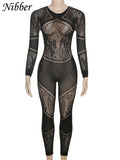 Thin Sexy Patchwork Stocking Lingerie Women See Through Jumpsuit Full Sleeve One Piece Female Inside Midnight Clothing-Outfit