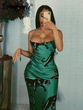 Summer Chain Sexy Y2K Clothes Tie Dye Print Sleeveless Backless Bodycon Midi Dresses For Women 2023 Outfit Club