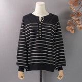New 2021 Winter Spring Women Sweater Knitted Oversized Wild Striped Fashionable Vintage Pullovers Wild Tops