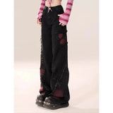 Women's Black Gothic Baggy Jeans Harajuku Y2k Aesthetic Print Denim Trousers Korean Jean Pants Vintage 2000s Clothes Design-Outfit