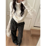 Fongt Temperament Gray High-Waisted Straight Slacks Women Autumn Small Loose Set Thin Legs Drag Trousers