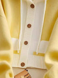 Fongt Style Yellow Splicing Hood Design Sweater Coat Knitted Cardigan Showing Lean Long Sleeves Loose Casual Top