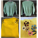 V-Neck Flower Embroidery knitted Pullovers For Women Fashion spring Elastic Sweaters Large Size Casual Knitwear Tops