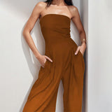 Fongt 2025 New Women's Sleeveless Sexy Solid-Colored Broad-Legged Trousers Women
