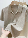 Fongt Beauty Solid Color Thin Polo Lapel Sweater Female Summer New Small Short-Sleeved T-Shirt Cardigan-Outfit