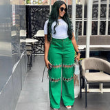 Fongt Women's High-Waisted Jeans Women's Dress 2025 New Splicing Casual Stud Chain Trousers