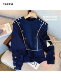 Blue Sweet Sweaters for Woemn Floral Fashion Long Sleeve Pull Femme 2023 Fall O-neck Long Sleeve Knitted Pullovers