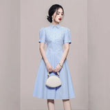 Fongt Elegant Temperament Collar Bubble Sleeves In The Summer Of 2025, Showing Thin Splicing Striped Dress
