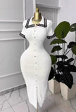 Fongt Women's Clothing Lace Collar Knitted Dress Single Buckle Body Repair Kit Mid-Stool Long Dress