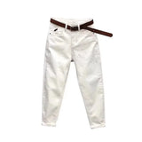 2023 Basic Women's Casual Jeans Pants Solid High Waist Harem Pants Female White Black Slight Strech Denim Pant Woman