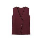 Fongt New Gold Button Knitted Vest Small Folding Splicing Skirt Set