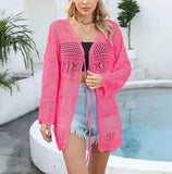 Fongt Beach Knitted Jersey In Summer 2025 Sexy Solid Color Knitted Beach Swimwear Shirt Sunscreen Cardigan