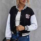 Harajuku Oversized Varsity Jacket Baseball Women Patchwork Autumn Winter Letter Print Long Sleeve Khaki Oversized Coat