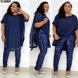 African Dresses for Women 3 Piece Set Dashiki Sequined Top Pants African Clothes Bazin Broder Riche Fashion Robe Africaine