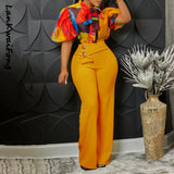 New Summer Printed Women's Trousers Suit Stand-up Collar Long-sleeved Shirt Top Wide Leg Pants Fashion 2 Piece Set-Outfit