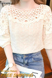 Out Casual Short Sleeve Blouse Loose Elegant O Neck Sweet Tops Summer Lace Women's Blouse Flowers Chiffon Shirts
