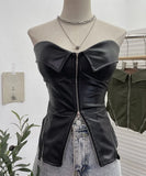 Fongt Shooting Hottie Retro Tender With Chest Pad Wrapped Bra Zipper Design Smear Bra Vest Short Sleeveless Top 8968
