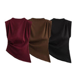 Fongt New Women's Fashion Asymmetric Folding Decoration Shoulderless Sleeveless Top 0085845