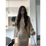 Fongt And Winter New Lazy Wind Sweater Jacket Lace Sling Vest Hip Skirt Set