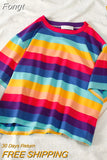 casual tshirt loose rainbow striped O-neck short-sleeved women t-shirt tops female t shirt cloth Harajuku clothes