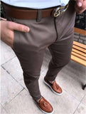Fongt Trendy Men's Self-Fit Suit Pants Youth Solid Trousers Nine-Legged Business Leisure