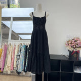 Australian Niche Design Charming Holiday Style Embroidered Sleung Sling Dress Buckled Long