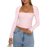 New Women's Clothing Hot Long-Sleeved Solid-Colored Umbilly Collar