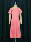 Fongt Multi-Color Lotus Leaf Sleeve Pressure Skirt Dress 100 Folds Short Sleeve Dress Elegant Dress