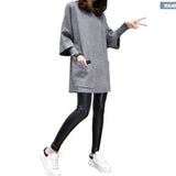 Fongt Autumn / Winter New Plus Size Women's Fat MM Loose Splicing Long Sleeve Coat Long Solid Color Top Round Collar