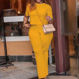 Fongt Women's Clothing 2025 Summer Short-Sleeved Pit Strip Solid Color Casual Fashion African Large-Size Set