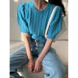 Fongt Korean Spring New Fashionable Twist Short Sleeve Sweater-Outfit