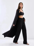 Fongt Lazy Wind Loose Long Open Shirt Plus Short Skirt Suit Women's Sling Vest Trousers Three-Piece Set