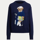 Fongt New Women's Round-Necked Bear Cartoon Casual Age-Reed Knitted Sweater