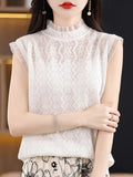 Sexy Lace Tank Tops Women Sleeveless Hollow Out Camis Knitted Vest Pullover Solid Black White Crop Top 2024-Outfit