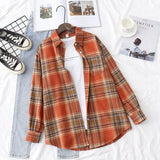 New Women Vintage Flannel Plaid Shirt Pockets Full Sleeve Turn Down Collar Loose Blouse Spring Female Casual Basic