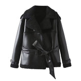 Fongt And Winter Women's Personalized Street PU Belt Belt Fur One Warm Coat Coat