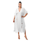 Fongt New Women's Handmade Knitted Hand-Through Tassel Dress-Outfit