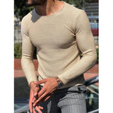 Fongt Men's Casual Round Neck Sweater Solid Color Slim Long Sleeve Knit Jumper Men's