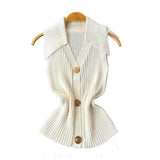 Fongt Fragrant Knitted Vest Women's Summer Thin Design Sense Niche POLO Collar Thin Short Chic Hanging Neck Top