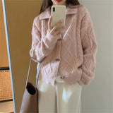 Fongt Horn Buckle Twist Restore Ancient Ways Sweater Women's Korean Version Cardigan New Style Loose Foreign Style Knit Coat Female-Outfit