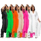 Fongt New Women's Pure Color Handmade Knit Hollow Tassel Suit-Outfit