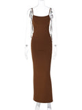 Bodycon Backless Maxi Dresses for Women 2023 Spaghetti Strap Pleated Long Summer Dress Female Party Clubwear