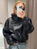 Fongt And Winter 2025 Fashion New Women's Pu Leather Jacket Jacket Locomotive Long-Sleeved Leather Coat Women