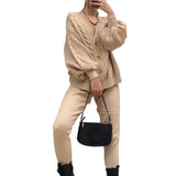 Knitted Tracksuit Women V Neck Cardigan Sweater And Elastic Pants Women's 2 Piece Set Knitting Suit 2021 Autumn