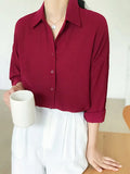 Arrival Women Solid Turn-down Collar Chiffon Blouse Oversize Button Up Wine Red Shirt Korea Style Feminina Blusa
