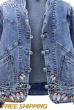 Women Jeans Jacket 2023 New Spring Autumn Clothing Embroidered Short Denim Jackets Female Basic Coat Long Sleeve Outerwear